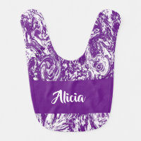 Purple and white marble print baby bib