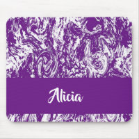 Purple and white marble print mouse pad