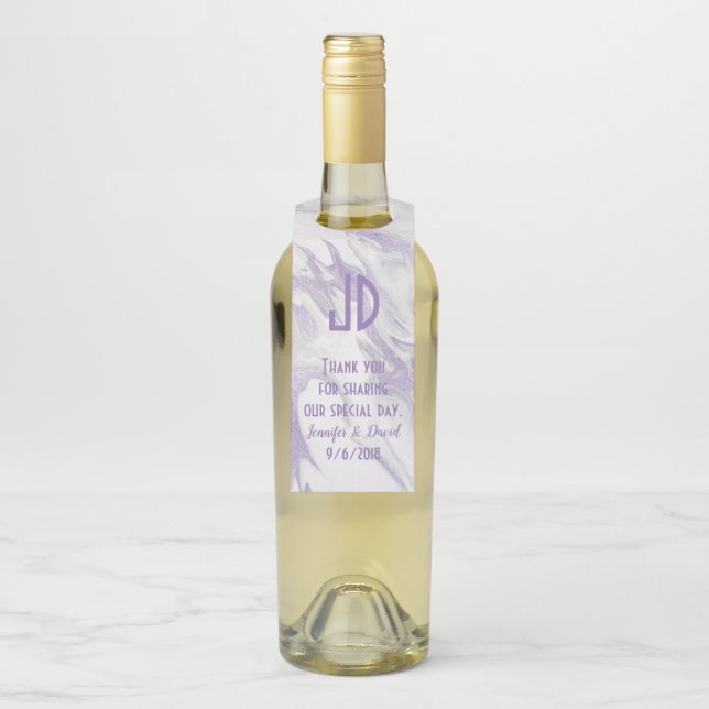 Purple and White Marbled Wedding Wine Hanger (On Bottle)