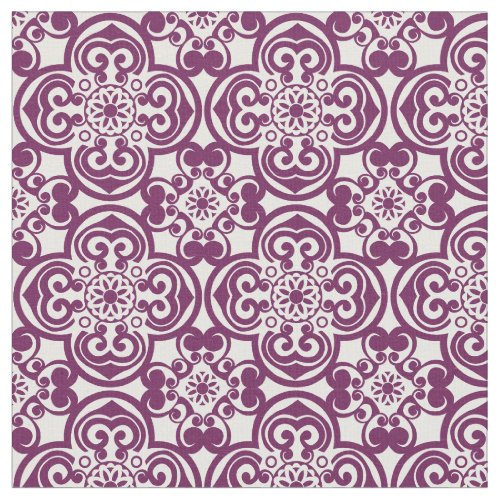 Purple and White Mexican Tile Pattern Fabric