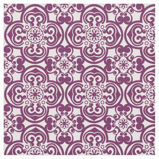 Purple and White Mexican Tile Pattern Fabric