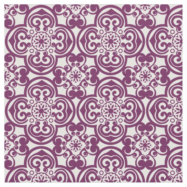 Purple and White Mexican Tile Pattern Fabric (Close Up)