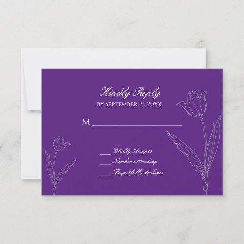 Purple and White Minimalist Tulip Wedding RSVP Card