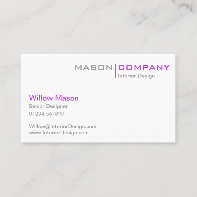 Purple and White Minimalistic Business Card (Front)