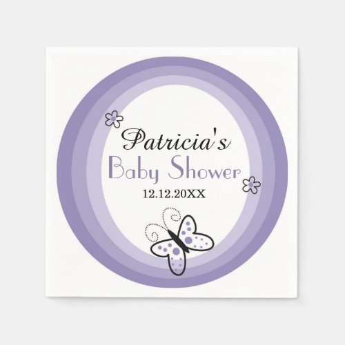 Purple And White Modern Butterfly Baby Shower Napkins