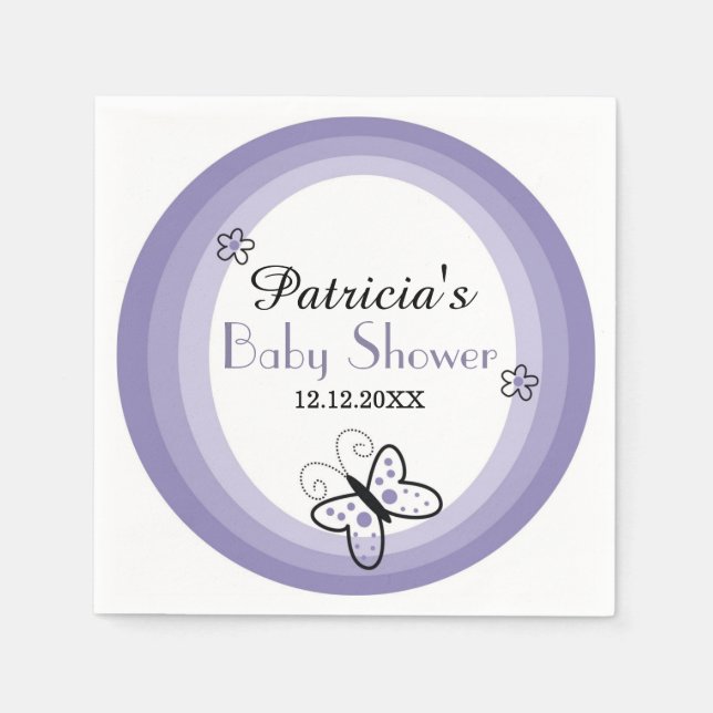 Purple And White Modern Butterfly Baby Shower Napkins (Front)