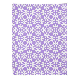 Purple and White Modern Geometric Floral Pattern Duvet Cover