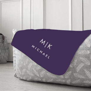 Purple and White   Modern Monogram Fleece Blanket