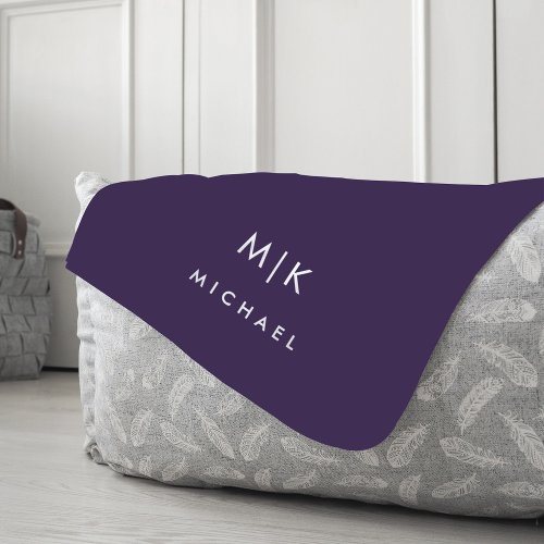 Purple and White  Modern Monogram Fleece Blanket