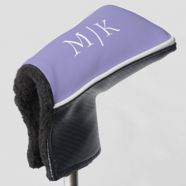 Purple and White | Modern Monogram Golf Head Cover (3/4 Front)