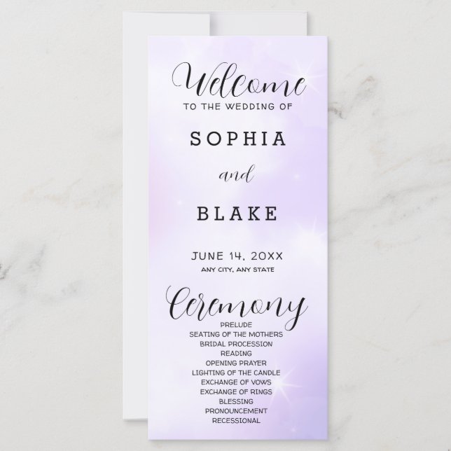 Purple and White Modern Wedding Program (Front)