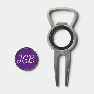 Purple and White Monogrammed Golf Bottle Opener