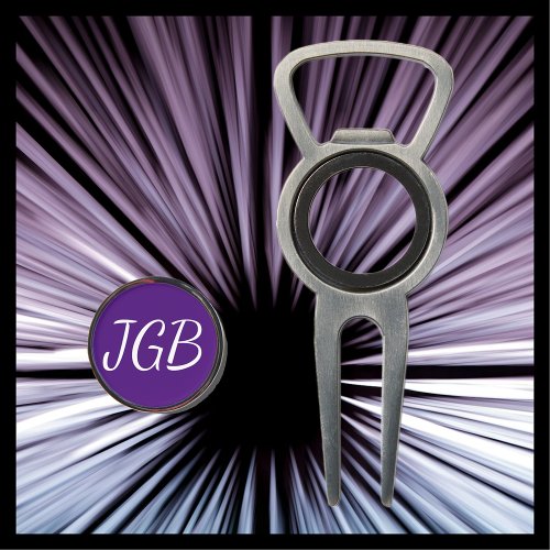 Purple and White Monogrammed Golf Bottle Opener Divot Tool