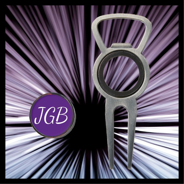 Purple and White Monogrammed Golf Bottle Opener Divot Tool (Creator Uploaded)