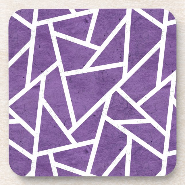 Purple and white mosaic pattern beverage coaster (Front)