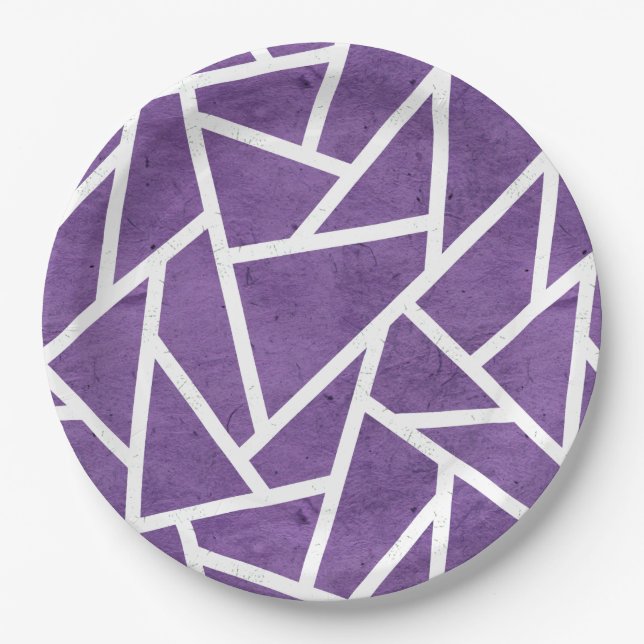 Purple and white mosaic pattern paper plates (Front)