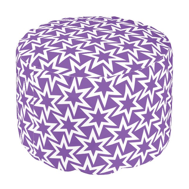 Purple And White Motif | Geometric Star Pattern Pouf (Angled Back)