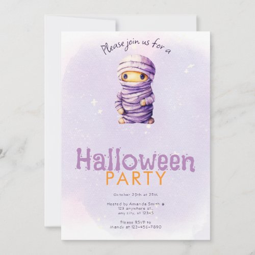 Purple and White Mummy Lavender Halloween Party Invitation