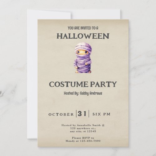 Purple and White Mummy Vintage Halloween Invitation