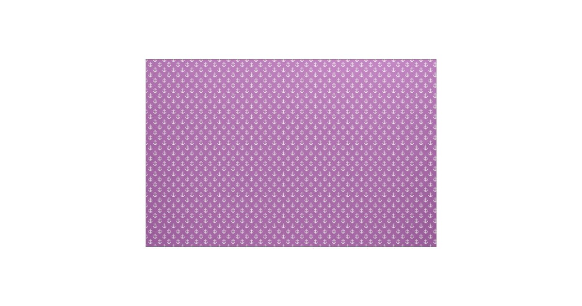 Purple and White Nautical Anchors Pattern Fabric | Zazzle