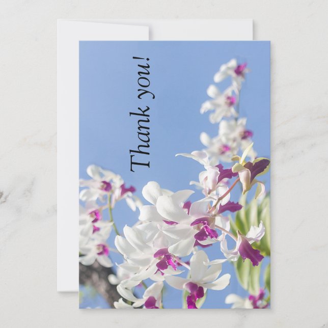 Purple and white orchid flowers thank you card (Front)