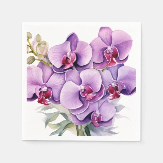 Purple and White Orchids Wedding Napkins (Front)