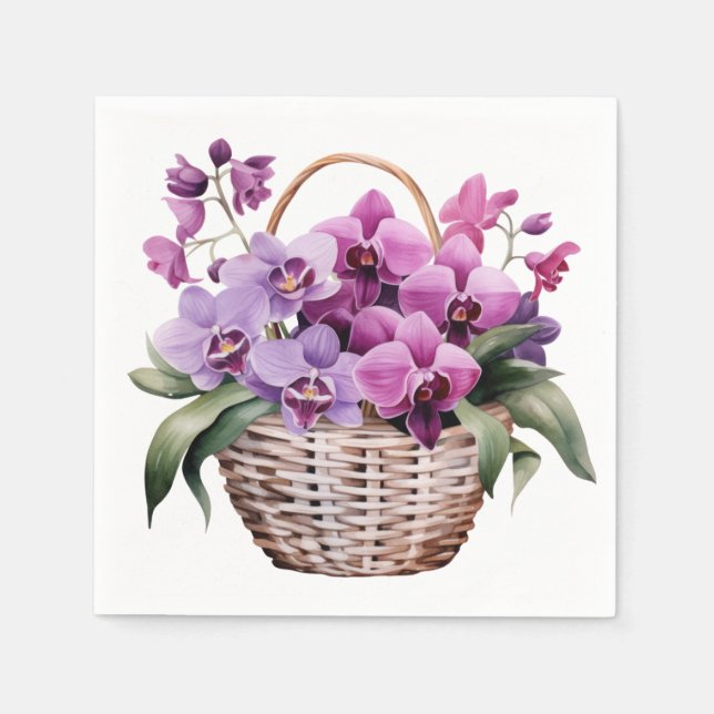 Purple and White Orchids Wedding Napkins (Front)