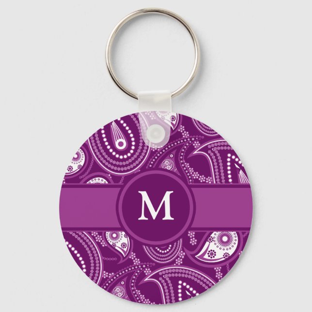 Purple and White Paisley Keychain (Front)
