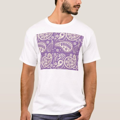 Purple and White Paisley Pattern T_Shirt