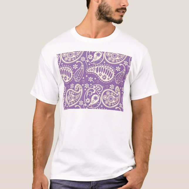 Purple and White Paisley Pattern T-Shirt (Front)