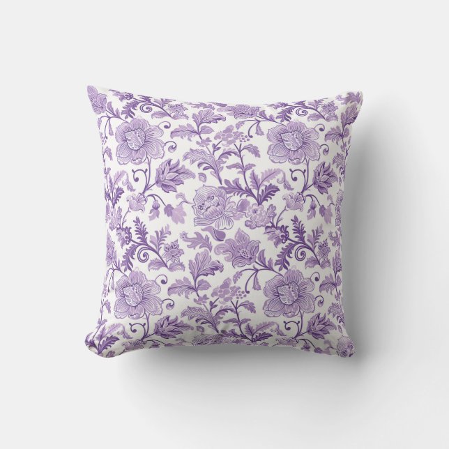 Purple and White Paisley Pattern Throw Pillow (Front)