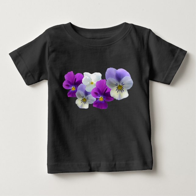 Purple and White Pansies Baby T-Shirt (Front)