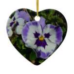 Purple and White Pansies Colorful Floral Ceramic Ornament