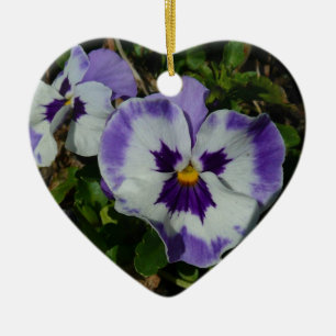 Purple and White Pansies Colorful Floral Ceramic Ornament