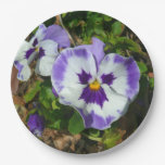 Purple and White Pansies Colorful Floral Paper Plates