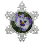Purple and White Pansies Colorful Floral Snowflake Pewter Christmas Ornament