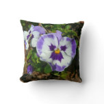 Purple and White Pansies Colorful Floral Throw Pillow