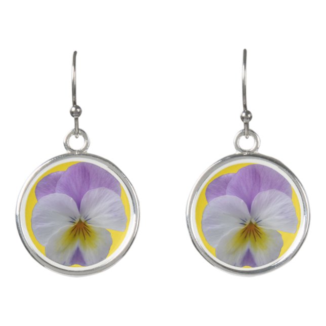 Purple and White Pansies Earrings (Front)