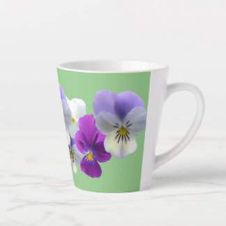 Purple and White Pansies Light Green Latte Mug