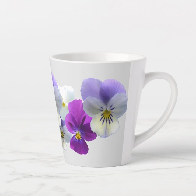 Purple and White Pansies Light Grey Latte Mug (Right)