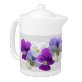 Purple and White Pansies Light Grey Teapot (Left)