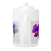 Purple and White Pansies Light Grey Teapot (Back)
