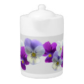 Purple and White Pansies Light Grey Teapot (Front)