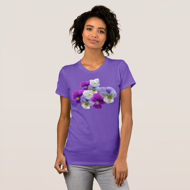 Purple and White Pansies Purple T-Shirt (Front Full)