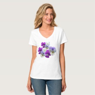 Purple and White Pansies V-neck T-Shirt