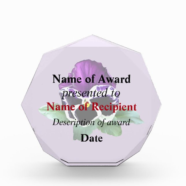 Purple and White Pansy Acrylic Award (Front)