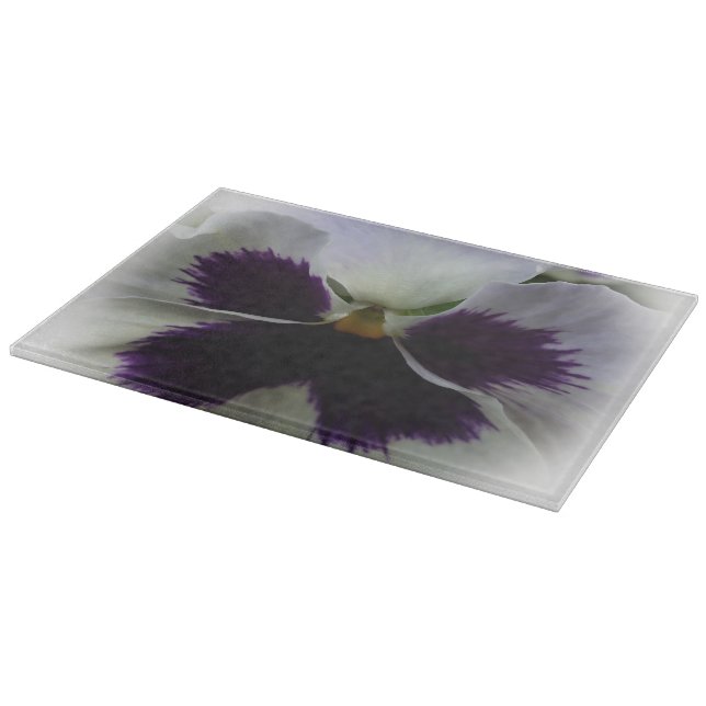 Purple and white pansy cutting board (Corner)