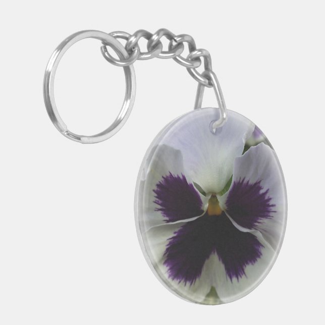 Purple and white pansy keychain (Front Left)