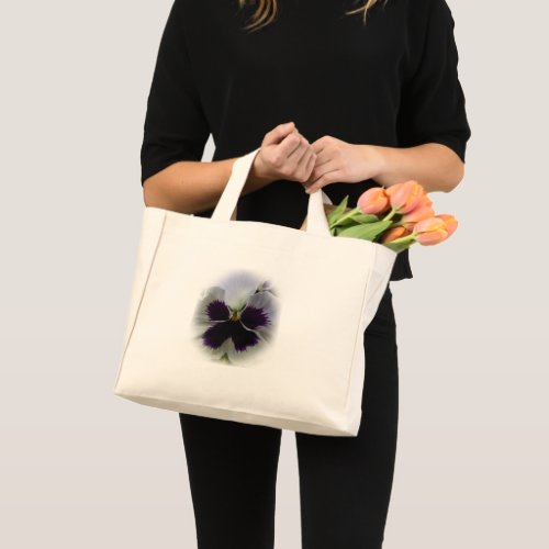 Purple and white pansy mini tote bag