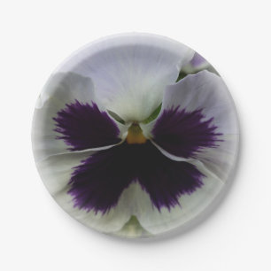 Purple and white pansy paper plates